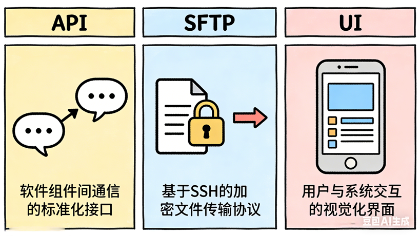 API、SFTP、UI 系统集成关系